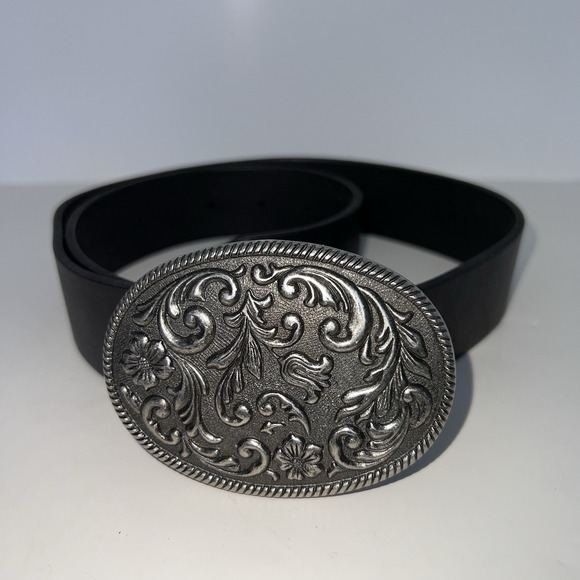Amanda Smith Western Leather Belt with Filigree Floral Buckle - Picture 1 of 8